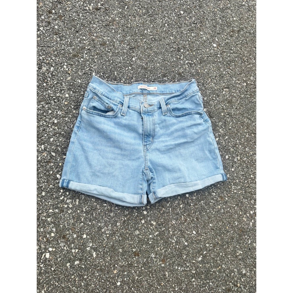 Levis Mid Length Shorts Womens 28 Light Wash Denim Cuffed Jean Shorts